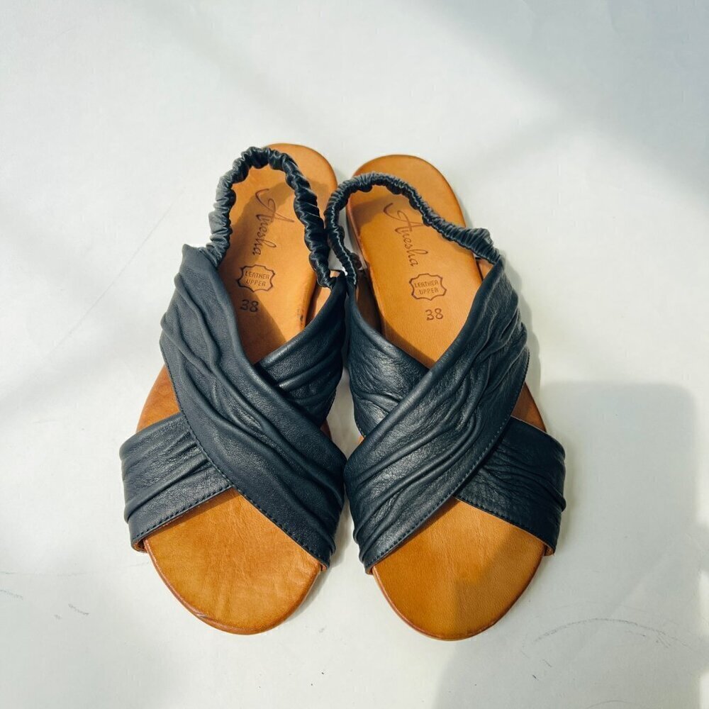 Anesha Violet cross straps soft leather sandals , Black, Size 38 - Picture 2 of 7